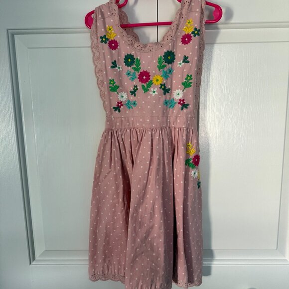 NWOT Mini Boden • Girls Embroidered Pinafore Dress Pink 6-7 - Picture 3 of 4